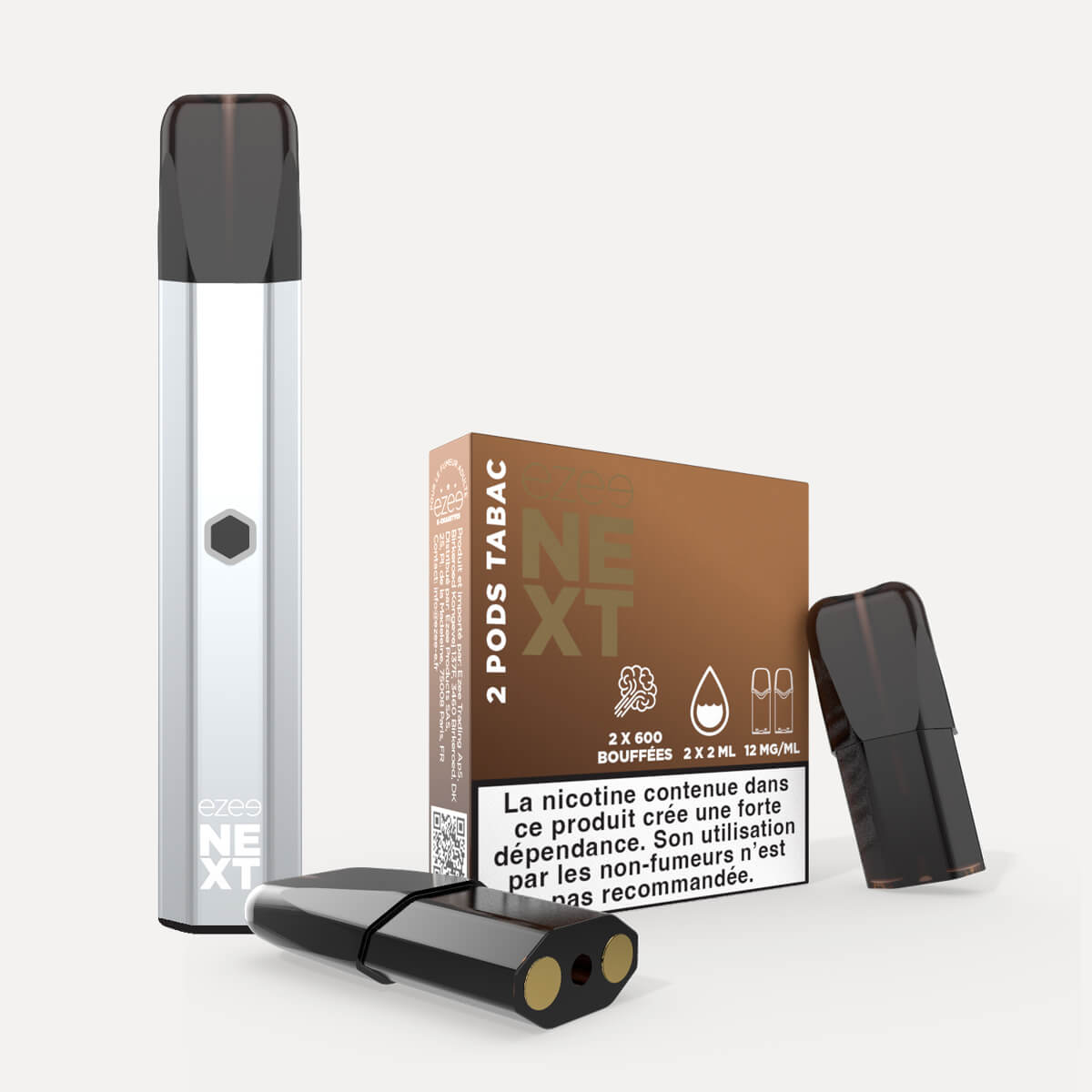 Kit de démarrage Pod Ezee Next Argent - Tabac 12mg