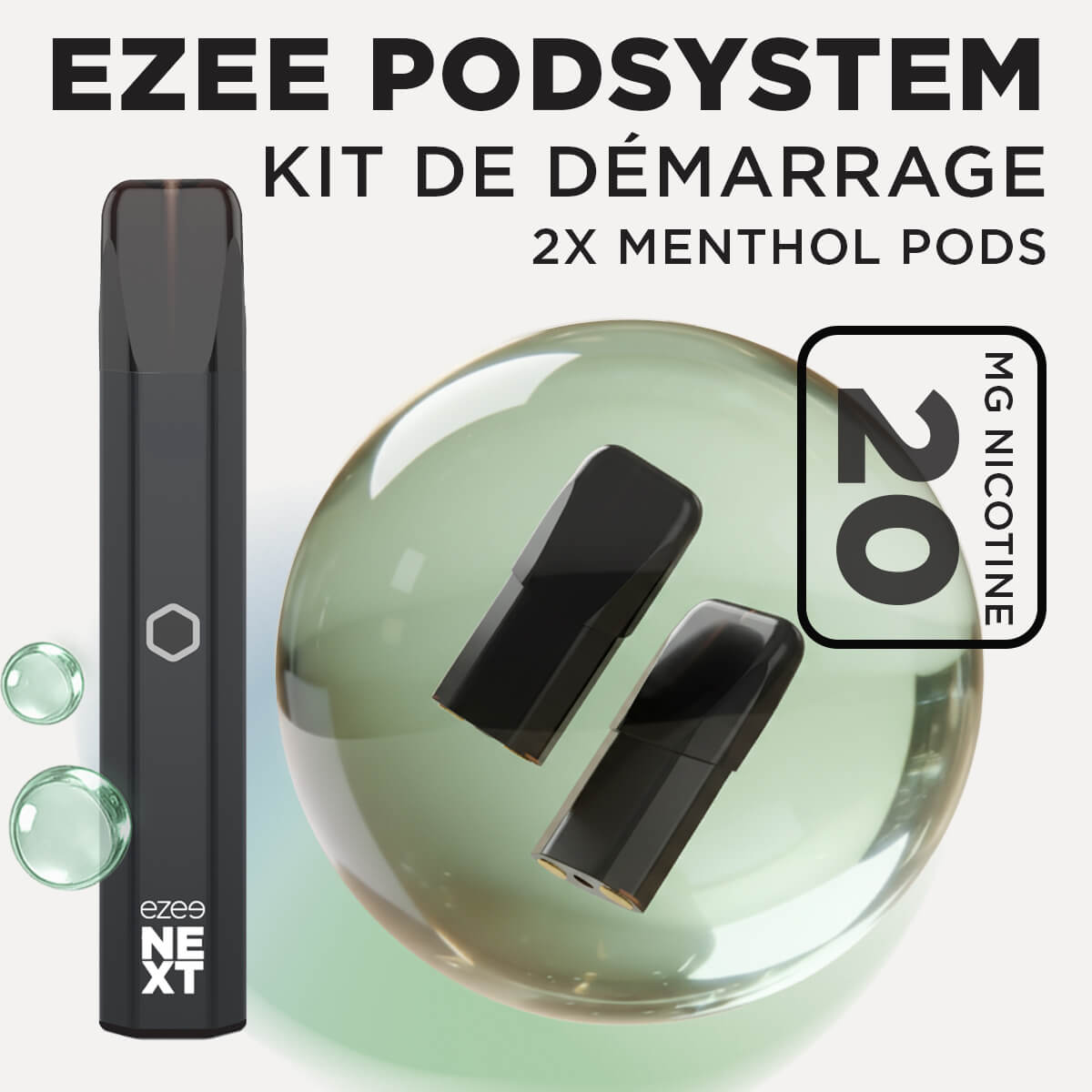 Kit de démarrage Pod Ezee Next Noir - Menthol 20mg