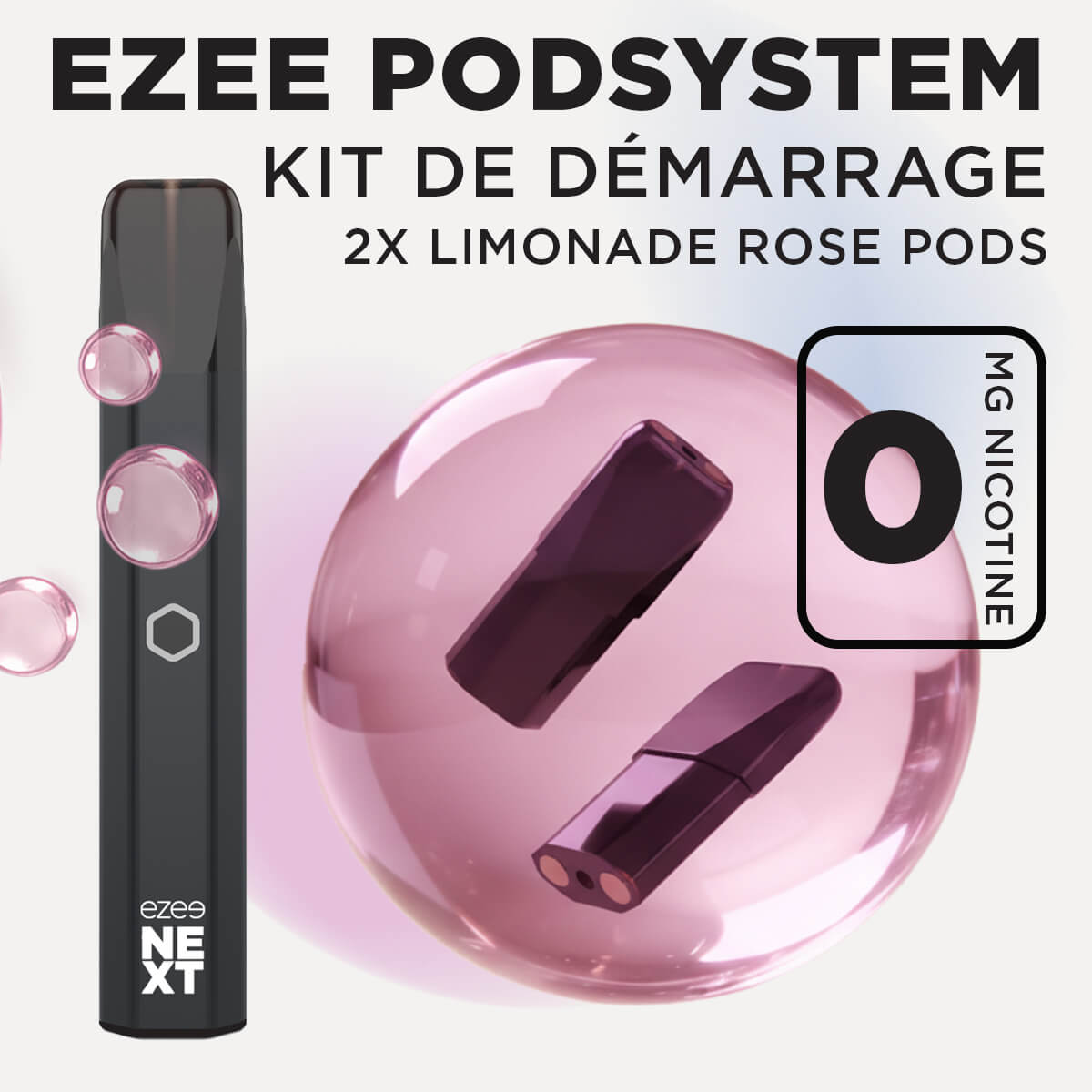 Kit de démarrage Pod Ezee Next Noir - Limonade rose 0mg