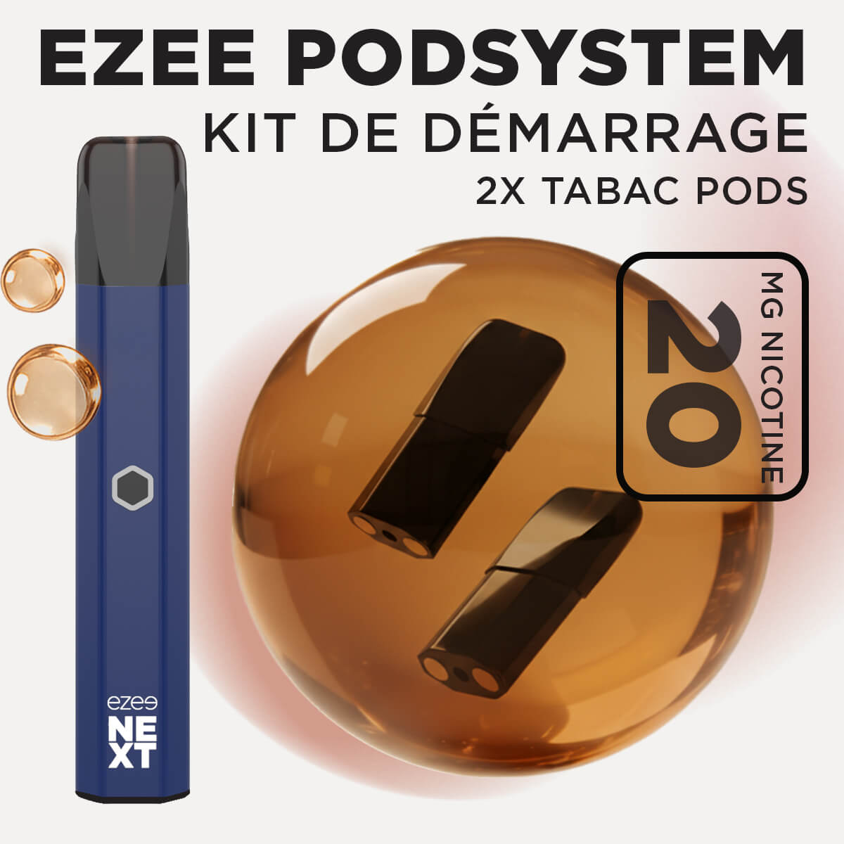 Kit de démarrage Pod Ezee Next Bleu - Tabac 20mg