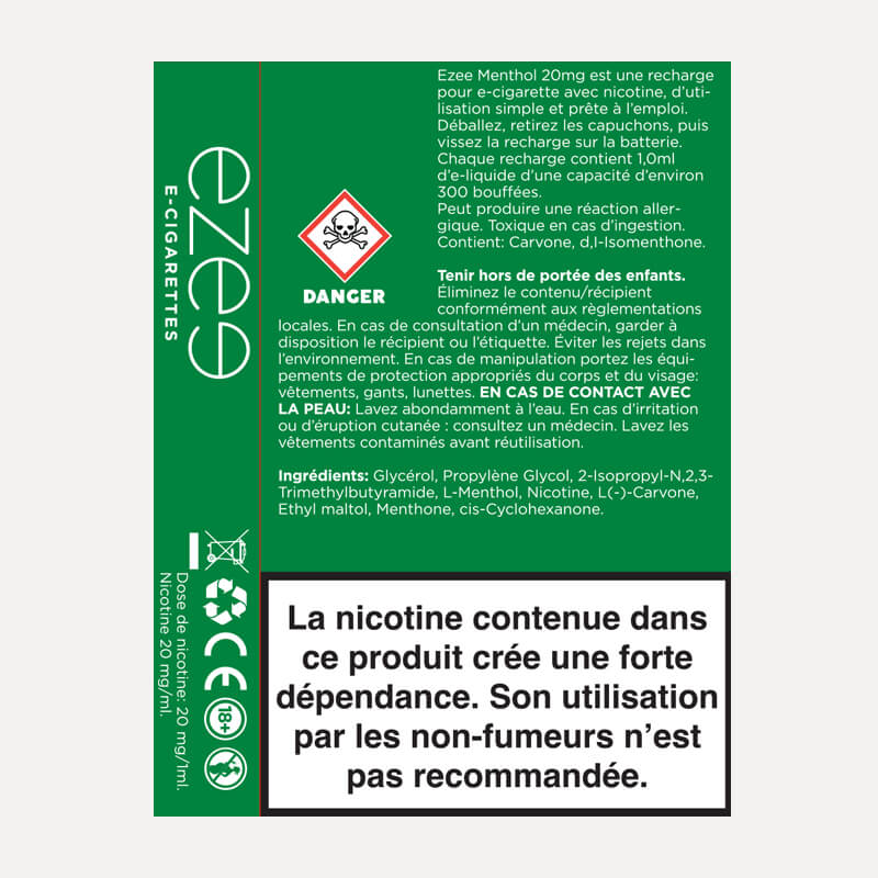 Ezee Cartouches Menthol 20mg/ml de Nicotine 3 unités