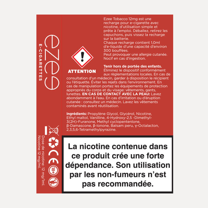 Ezee Cartouches Tabac 12mg/ml de Nicotine 3 unités