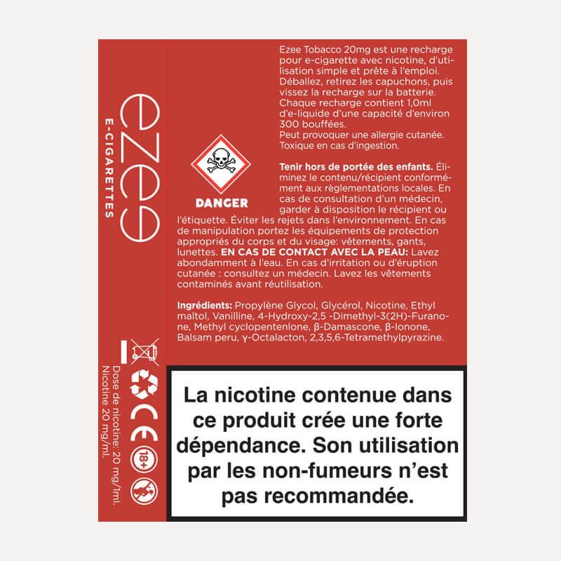 Ezee Cartouches Tabac 20mg/ml de Nicotine 3 unités