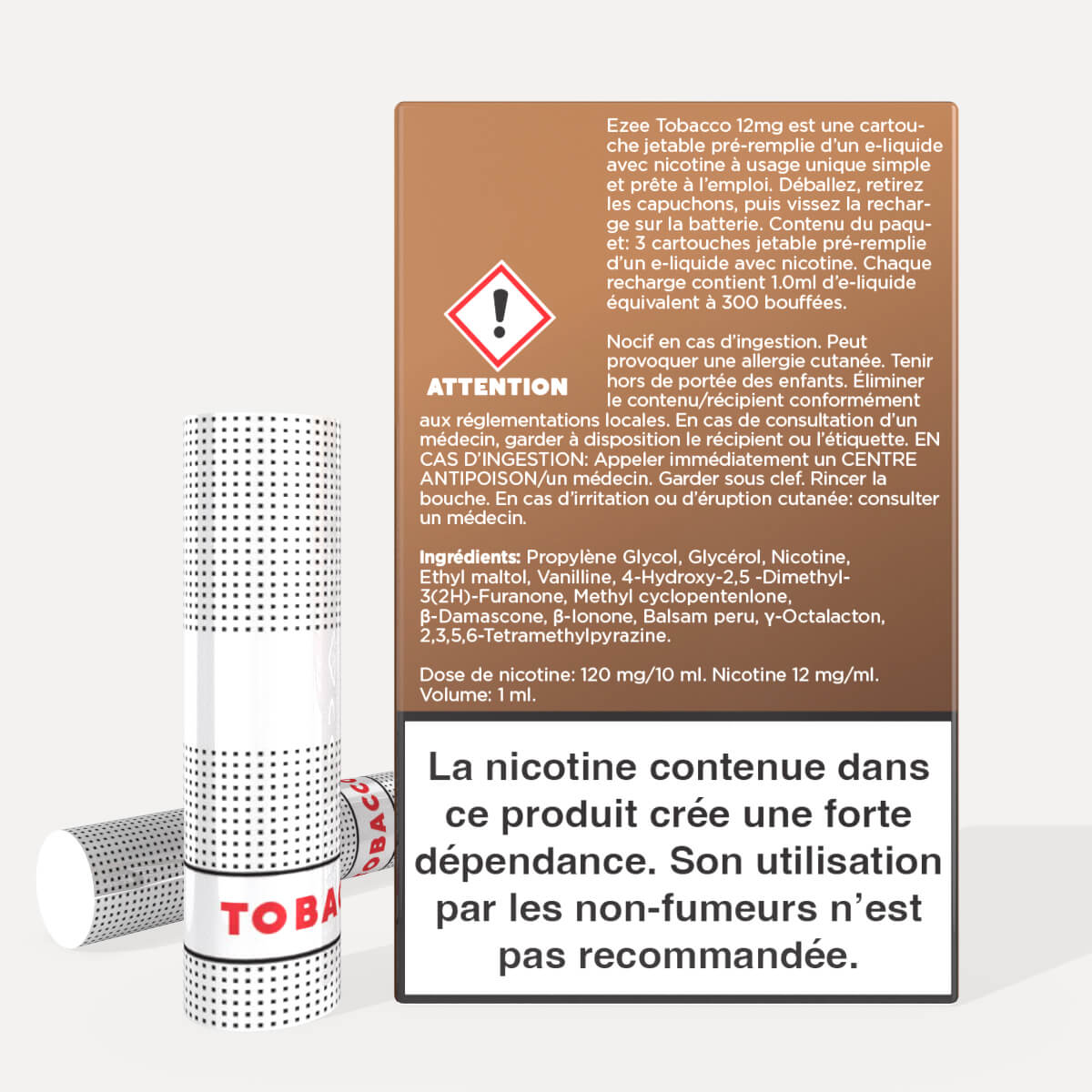 Recharges Cigalike Tabac 12 mg/ml - 3 pièces
