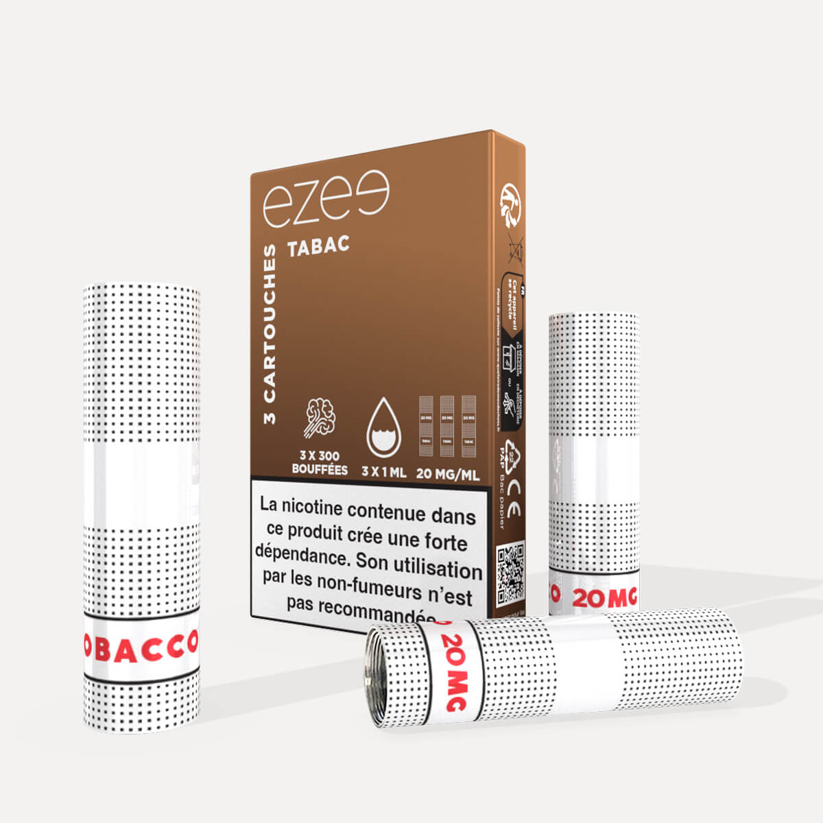Cartouches Ezee Cigalike Tabac 20mg - Pack de 3