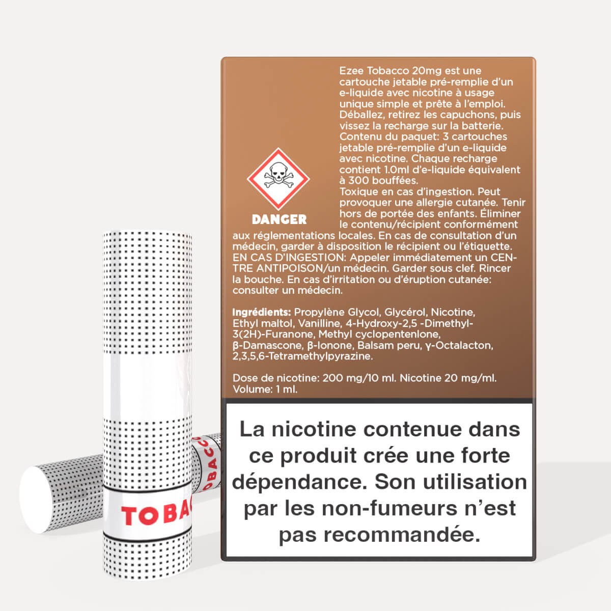 Recharges Cigalike Tabac 20 mg/ml - 3 pièces