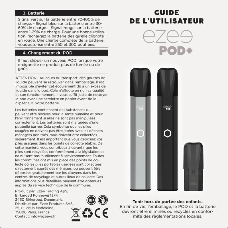 Kit Ezee POD+ Argent (Sans Pods incluses)