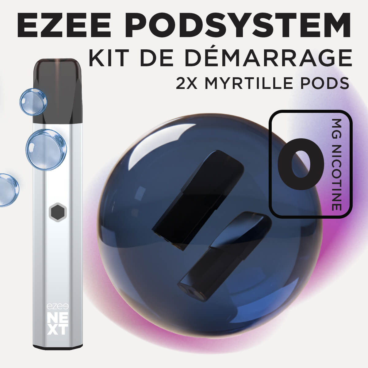 Kit de démarrage Pod Ezee Next Argent - Myrtille 0mg
