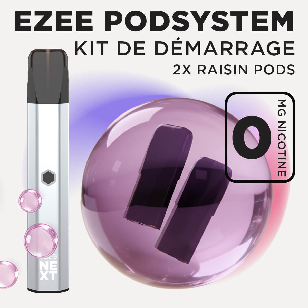 Kit de démarrage Pod Ezee Next Argent - Raisin Ice 0mg