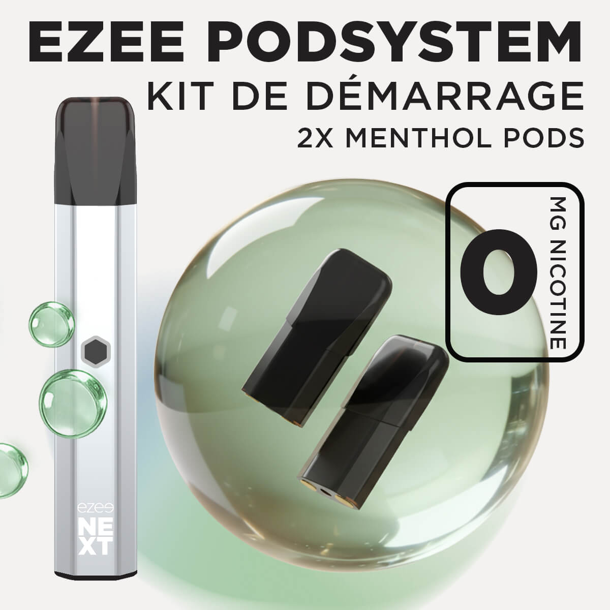 Kit de démarrage Pod Ezee Next Argent - Menthol 0mg