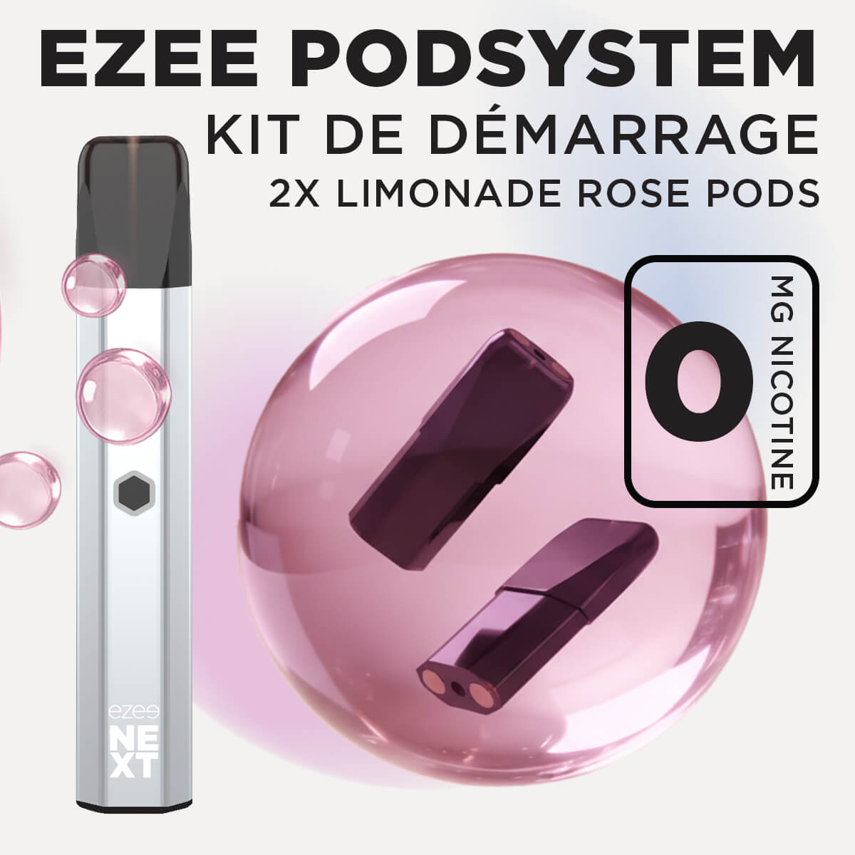 Kit de démarrage Pod Ezee Next Argent - Limonade rose 0mg